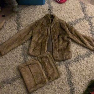 Hollister Faux fur jacket with matching scarf size medium